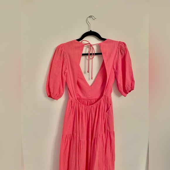 Seven Wonders V Neck Puff Sleeve Linen Maxi Dress in Pink Size S - Picture 8 of 11